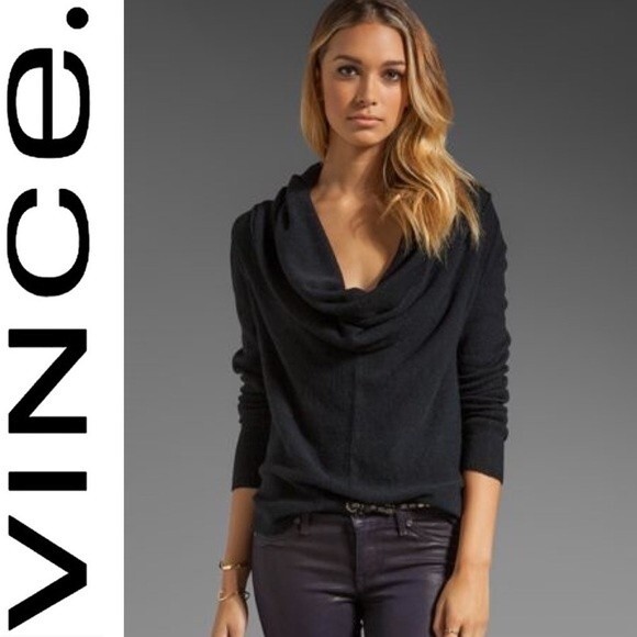 Vince Drape Front Cowl Neck Alpaca Wool Blend Boho Sweater in Black S Minimalist - Picture 1 of 9